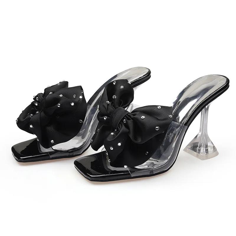 2025 Summer High Heels Women Modern Sandals Flowers Shoes Brand Ladies Sandals Party Thin Heel 10cm Black Blue Plus Size 42 D261