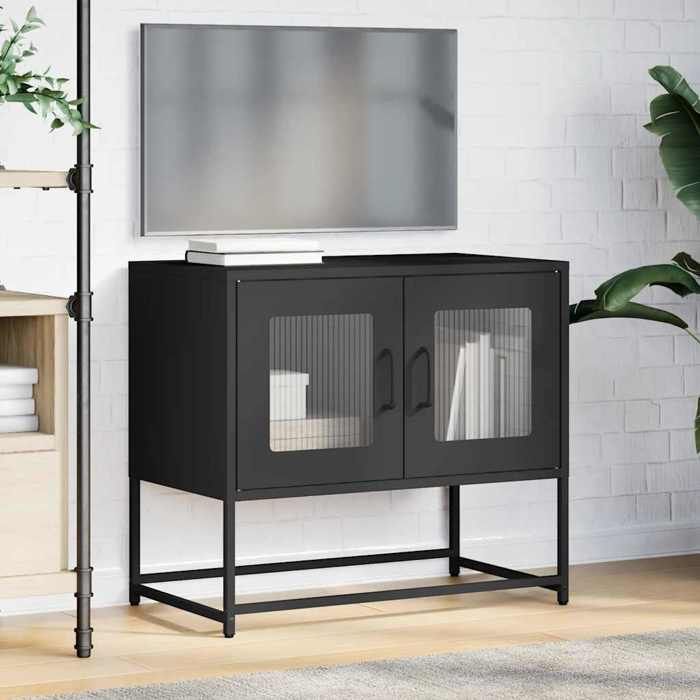 VidaXL Meuble TV noir 68x39x60,5 cm acier laminé à froid, banc tv, meuble hifi, centre de divertissement, buffet tv, meuble 853332