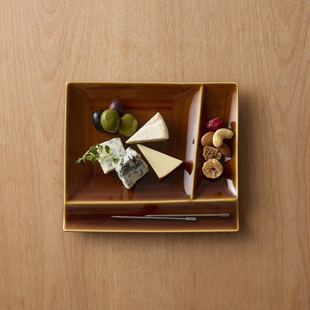 Mino ware with a brown made in size M x with dividers and a palette Microwave and dishwasher Product "Isola" plate, brown, glaze, Japan, (17 14.5 cm),