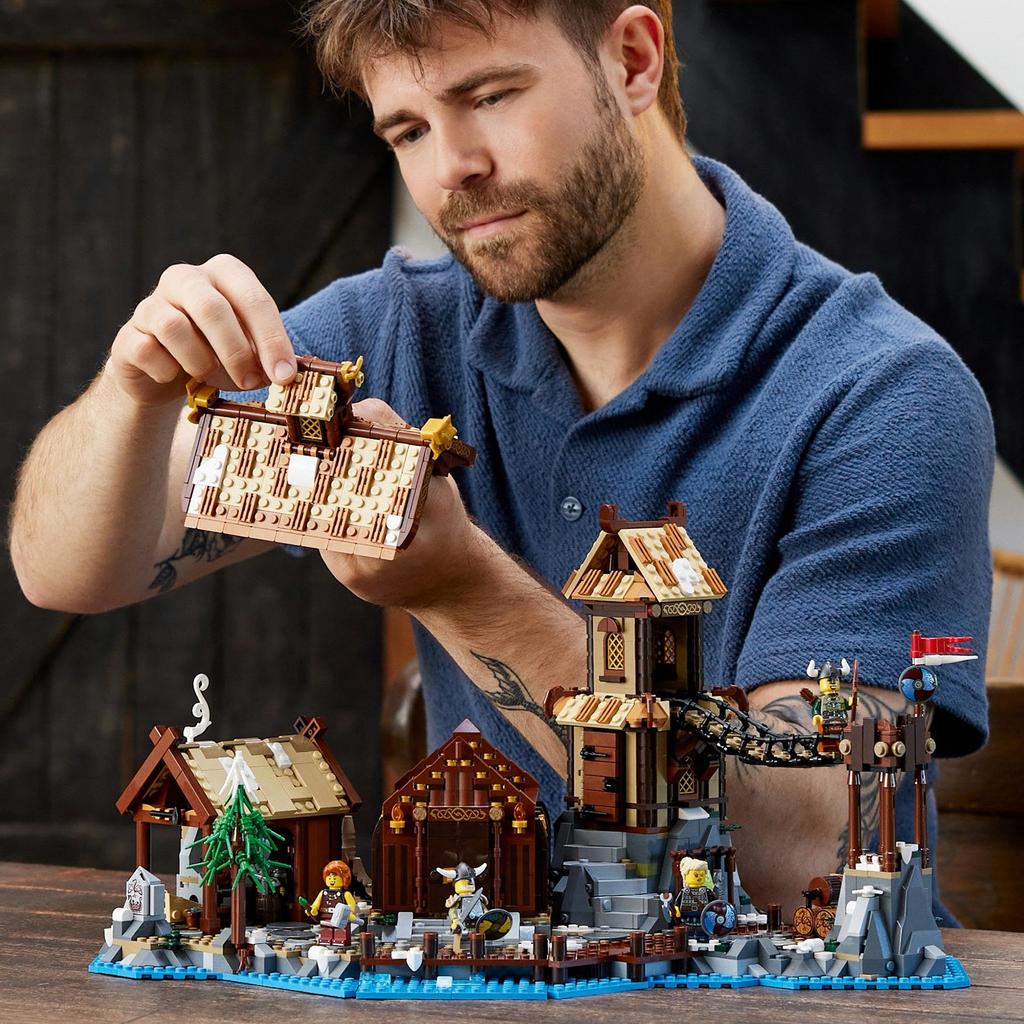 LEGO Idee Wikingerdorf Spielzeug Geschenk Geburtstagsblock Weihnachten Männer Frauen Interieur Stilvoll 21343