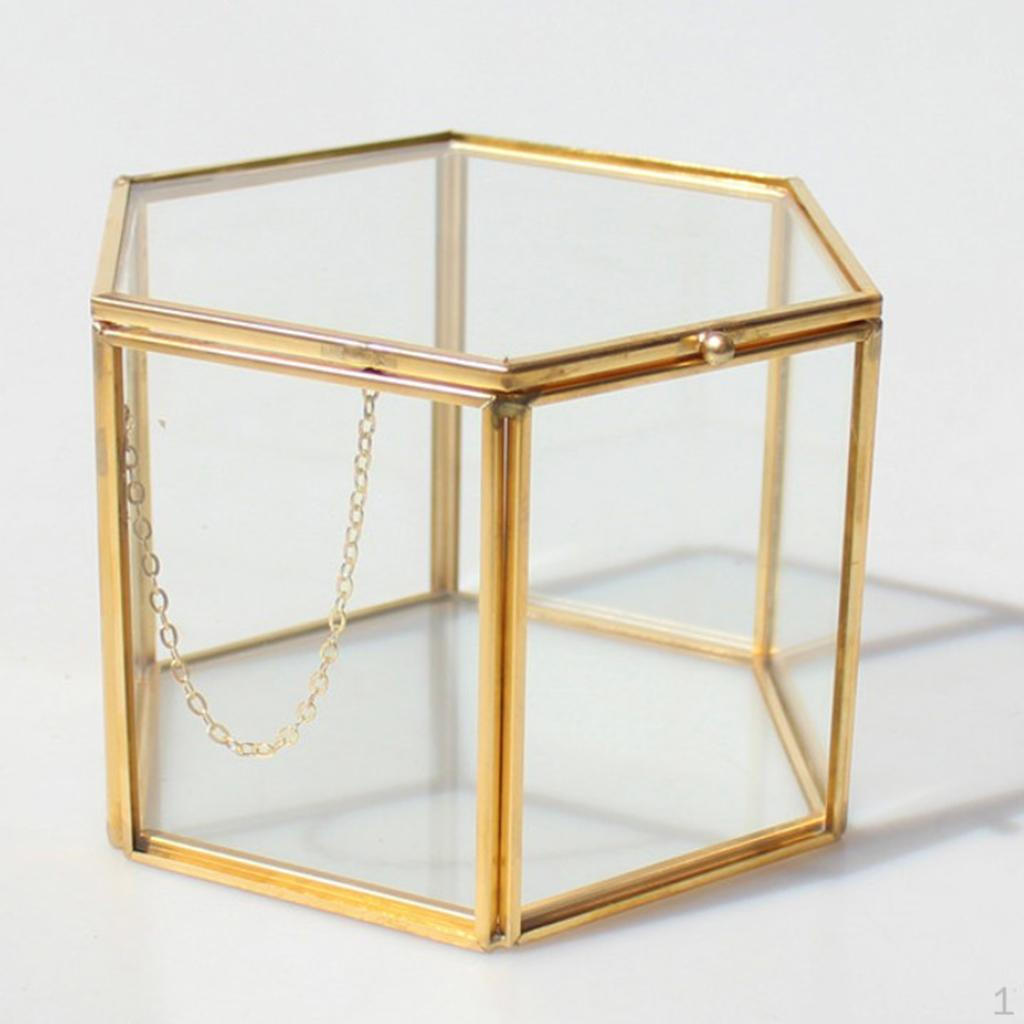 Brass , Glass Geometric Terrarium Tabletop er, Gold
