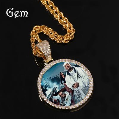 Pevný DIY Kreativní Foto Náhrdelník, Foto Měďí Vykládaný Zirkonový Přívěsek, Evropský a Americký Hip-hop Personalizovaný Šperk
