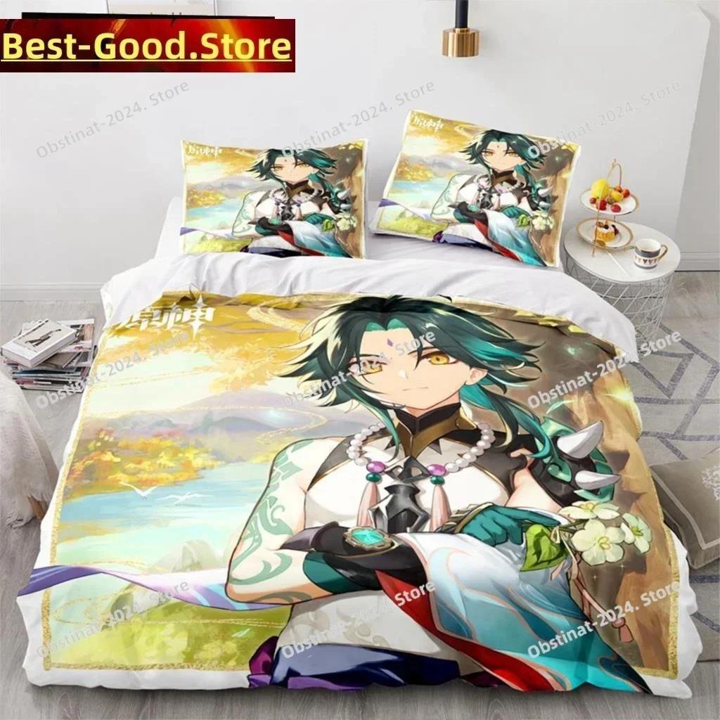 3D Anime Genshin Impact Xiao SUCROSE Qiqi Bedding Set Printed single Comforter Duvet Cover Pillow Case 3 Pieces Kids Adult Size