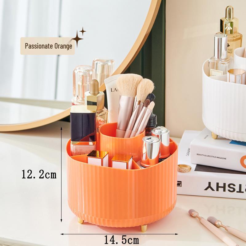 

Rotating Cosmetics Storage Box for Desktop & Bathroom - Organize Makeup, Lipstick, and Skincare Products. оранжевый