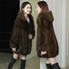 Womemn Faux Fur Coat Women Sheep Shearing Fall Winter Granular Velvet Korean Coat Short Faux Fox Fur Collar Hooded Coat Female