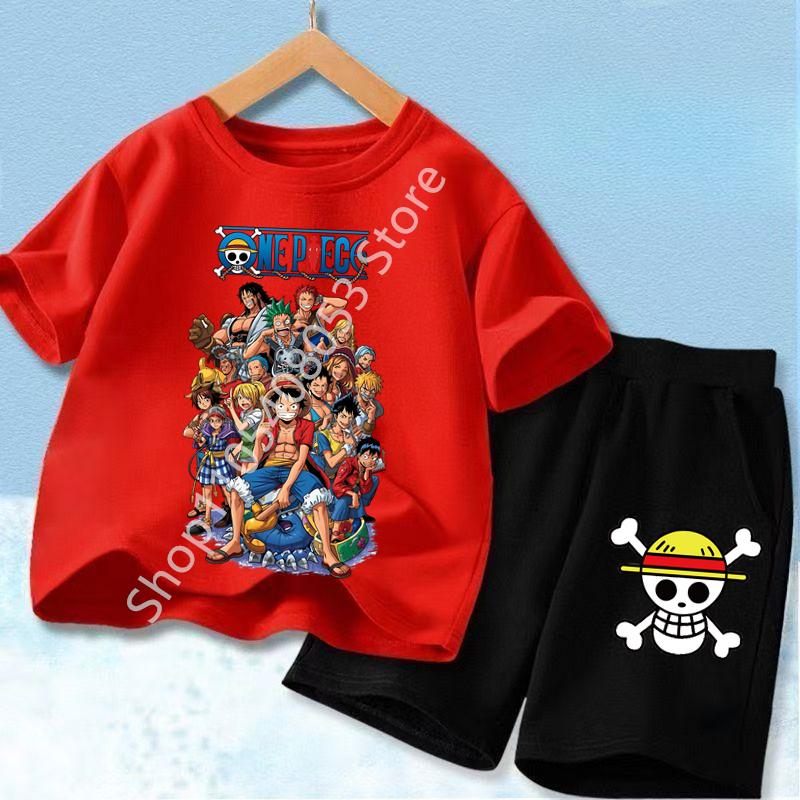 One Piece Kids Outfit Chopper Luffy Tracksuit Suit Children Summer Short Sleeve Clothes Set Anime Boy Girl T Shirt Shorts 2pcs