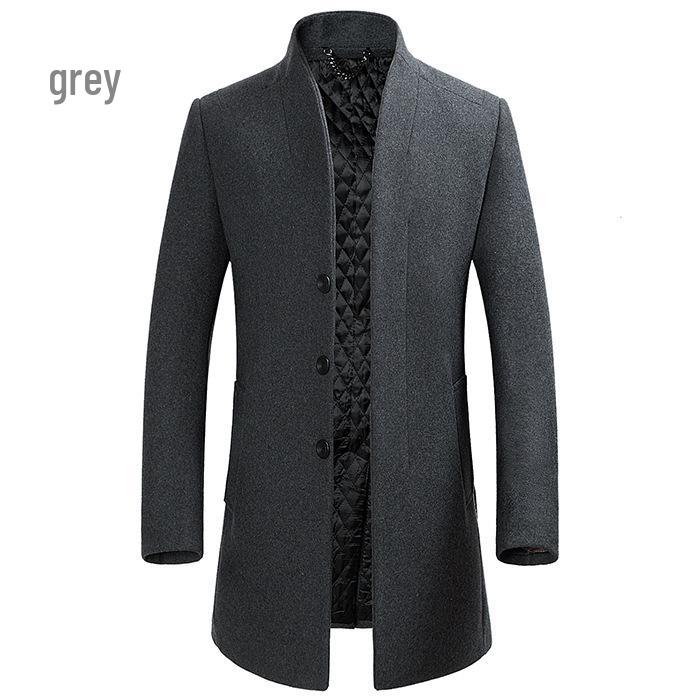 Men's Mid-Length Stand-up Collar Wool Blend Overcoat - Non-Iron Fashion Outerwear for Autumn/Winter 2020