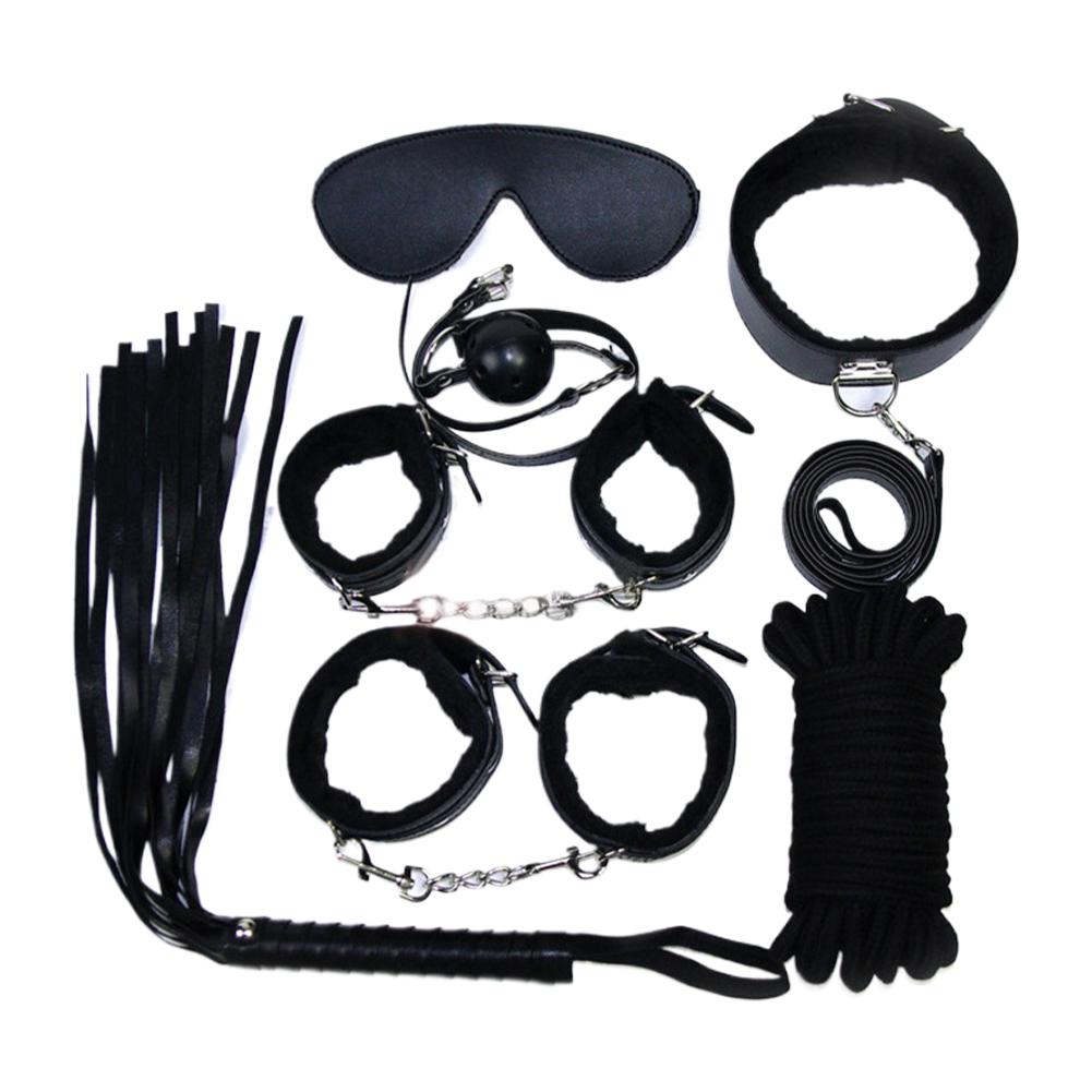 Sexy Leather BDSM Kits Plush Sex Bondage Set Handcuffs Sex Games Whip Gag Nipple Clamps Sex Toys For Couples Adults Games