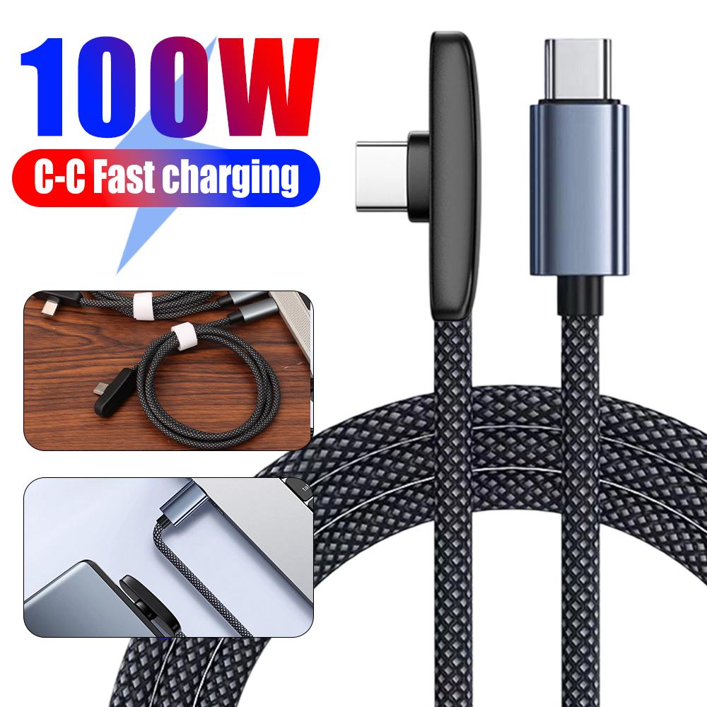 90 Degree Elbow USB Type C Cable 100W Fast Charging Data Cord For iPhone 17 Xiaomi Samsung USB C Gaming Cable Nylon Braided Wire