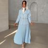 2024 Autumn European & American Solid Color Lapel Suit with Pleated Midi Skirt