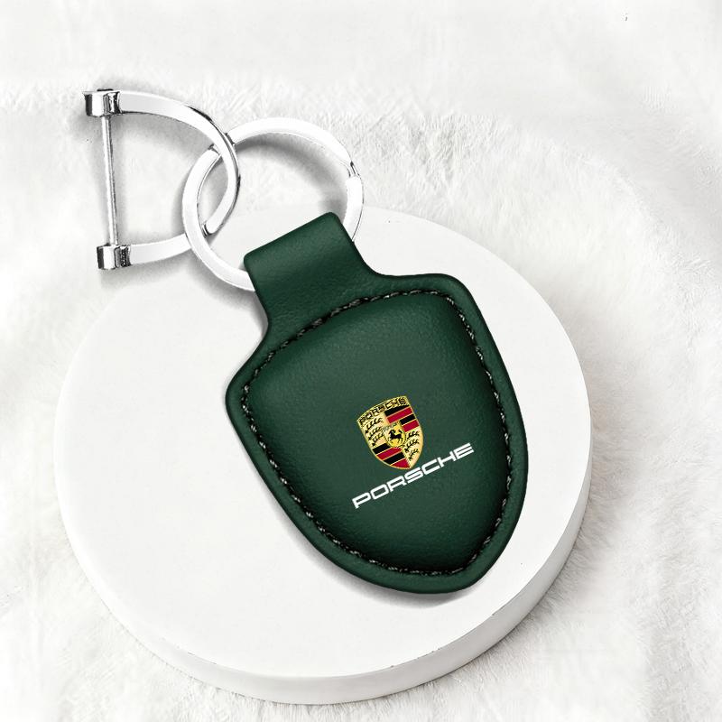 Leather Car Emblem Keychain For Porsche Cayenne Panamera Macan 911 Taycan Boxster Cayman 918 Pajun Keyring Shield Key Chain