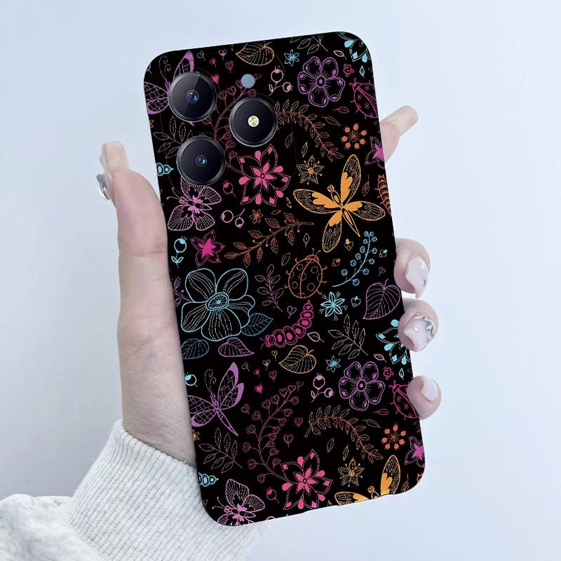 Para Realme C61 C63 Funda de Teléfono Diseño de Niña con Flores Silicona Suave TPU Carcasa Trasera para Realme Narzo N63 C 63 Fundas RealmeC61