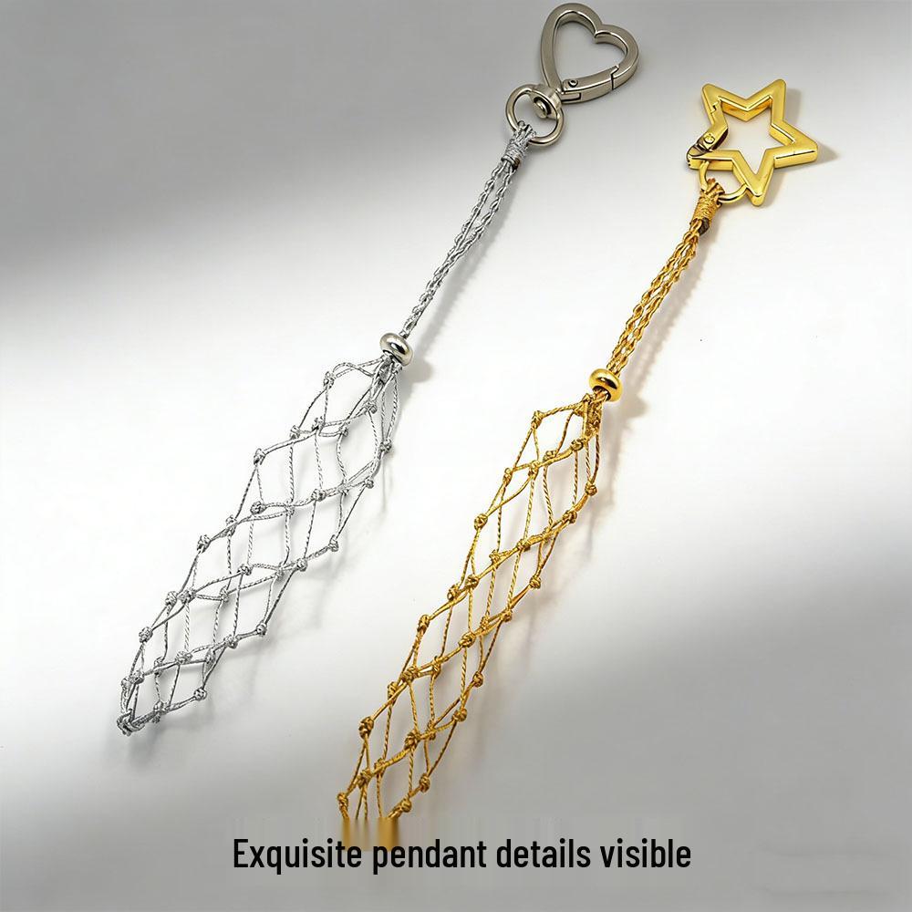 Original Hand-Woven Net Bag Charm Keychain: Stylish Lipstick Holder