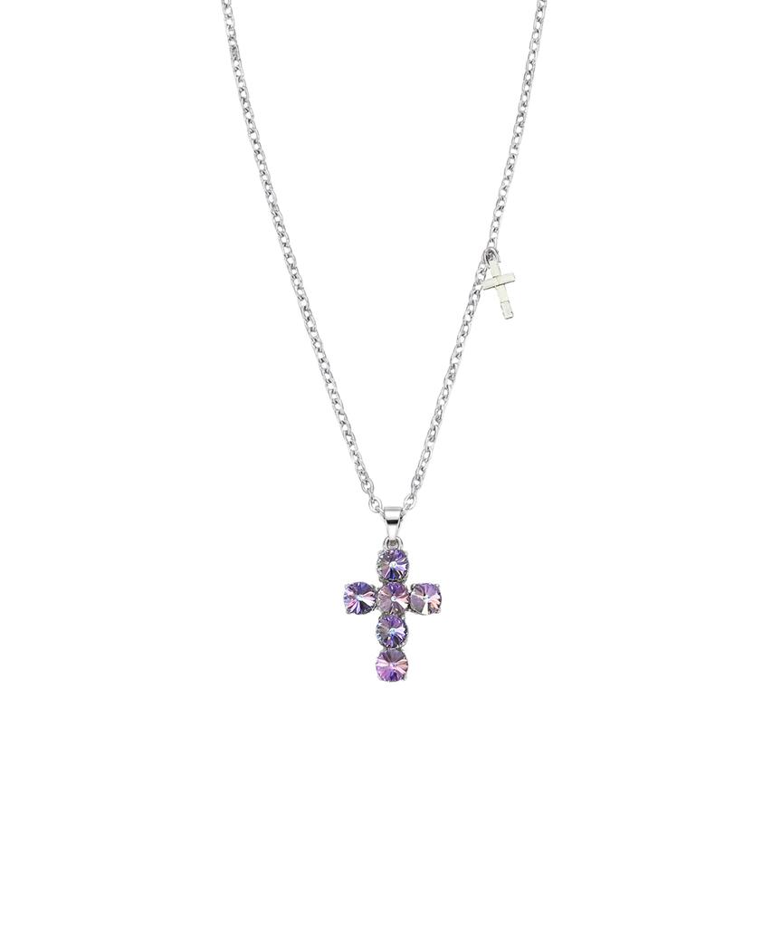 Pasion Crystal Cross Slide Necklace_Purple