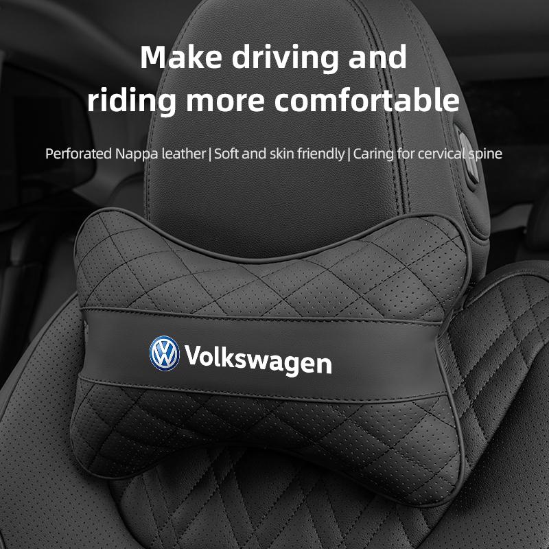 T26Car Seat Headrest Plaid Leather Neck Pillow For Volkswagen Golf Amarok T5 Phaeton Passat b6 Memory Foam Head Support Accessories