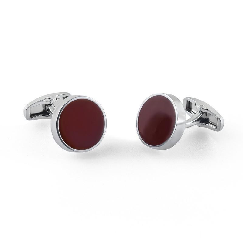 Exquisite Electroplated Silver Round Solid Color Simple Enamel Cufflinks Men French Box not included