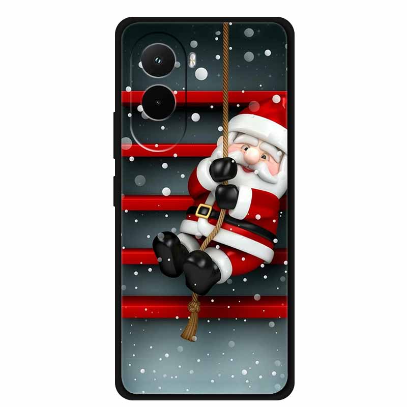 Christmas Phone Case For Poco M7 4G Case Christmas Tree Black Silicone Bumper For Xiaomi Poco M7 4G Cover PocoM7 Cartoon Coque