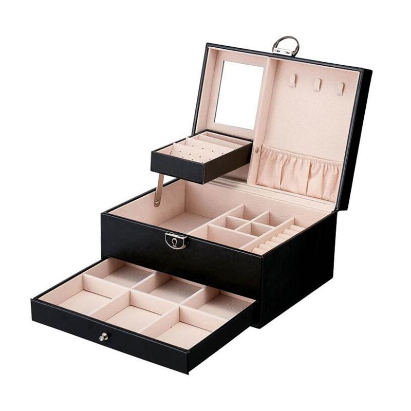 RINNTIN New Luxury Arrival Big Leather Pu Travel Jewelry Box Organizer Women Gifts Custom Logo Jewelry Storage Box With Mirror