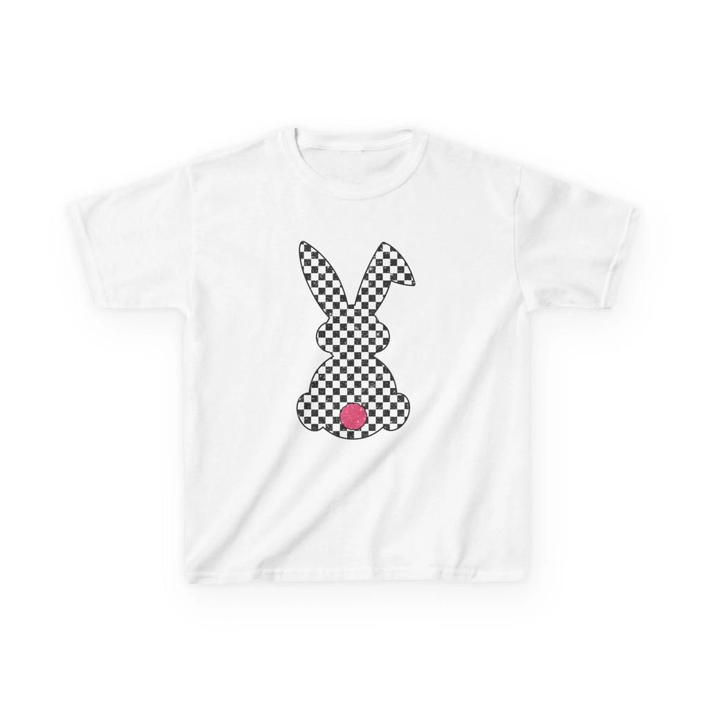 Kids Easter Shirt Checkered Bunny Cute Spring Outfit Gift Heavy Cotton T-Shirt