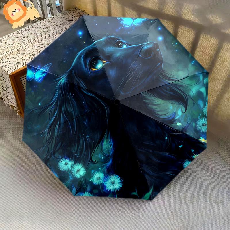 1 PC Automatic Folding Umbrella - Magical Night Dog Pattern, Portable & Foldable Design with 8 Ribs, Christmas Birthday Gifts