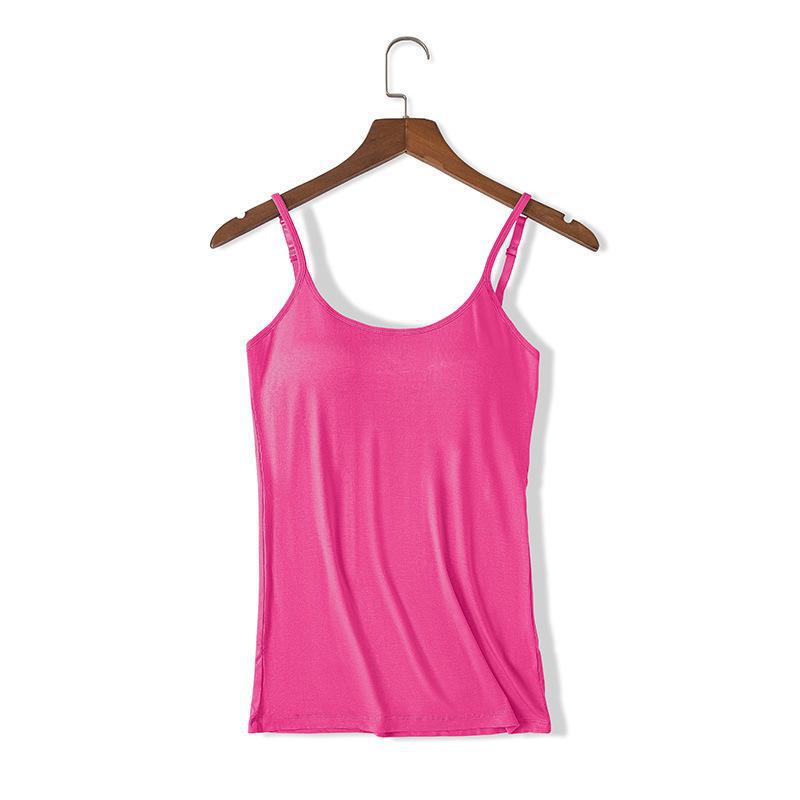 Modal Spaghetti Strap Tank Top with Chest Pads - Solid Color Sports Bra, Slim Fit