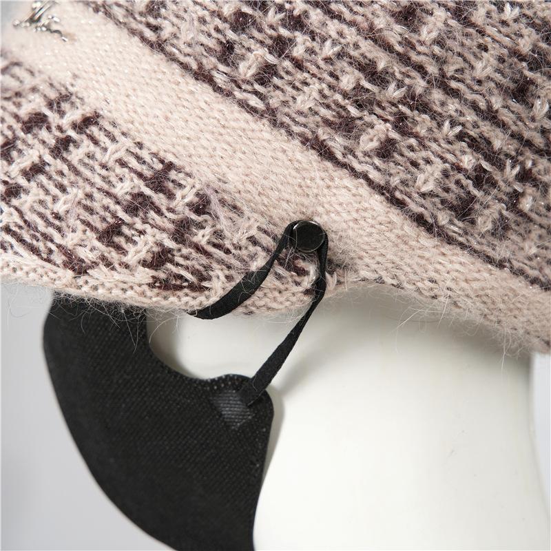 Knitted Bucket Hat Women's Autumn and Winter Outdoor Warm Hat Versatile Face Small Wool Can Hang Mask Hat
