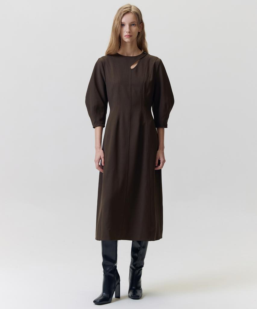 Hawaii Ha Kim [Atelier] Long Sleeve Balloon Dress_Brown