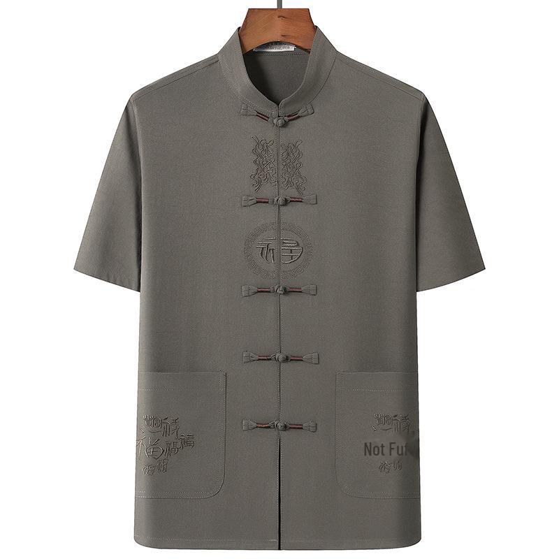 Men's Summer Short-Sleeve Tang Suit for Middle-Aged and Elderly