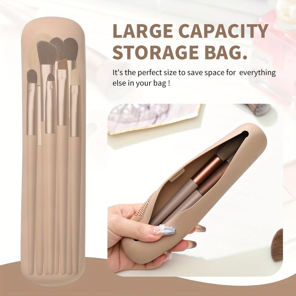 Magnetic Silicone Makeup Brush Case, Anti-Fall Design, Portable Soft Storage Pouch for Travel Cosmetics