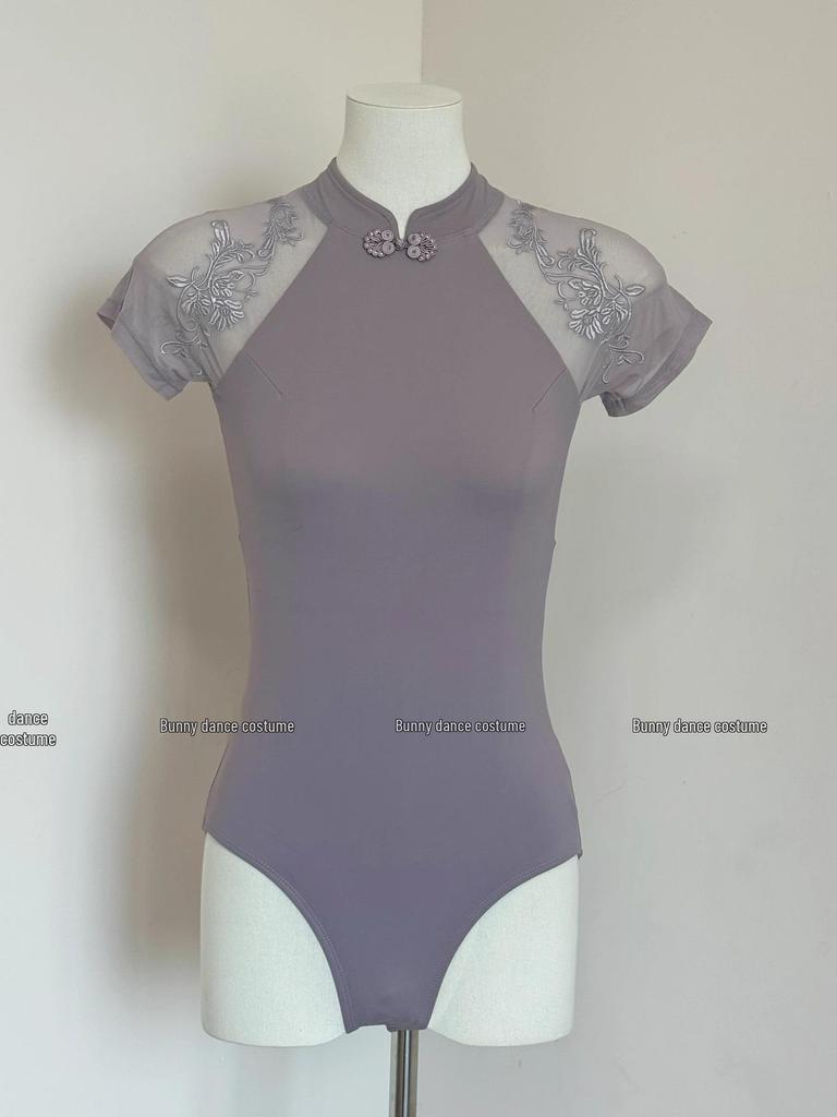 Bonnie Damen Kurzarm Ballett-Trikot - Chinesischer Stehkragen Tanzbekleidung für Erwachsene Gymnastik und Training