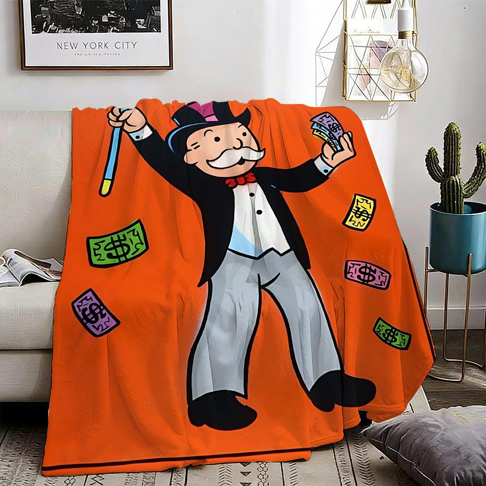 Monopoly Game Throw Lightweight 240g Flannel Blanket Soft Skin-friendly for Summer Cooling 75X95CM