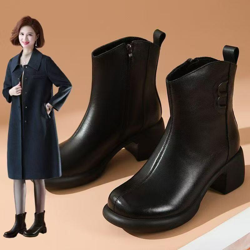 European and American thick heel velvet warm soft sole comfortable Martin boots women's winter new middle-aged mother short boots