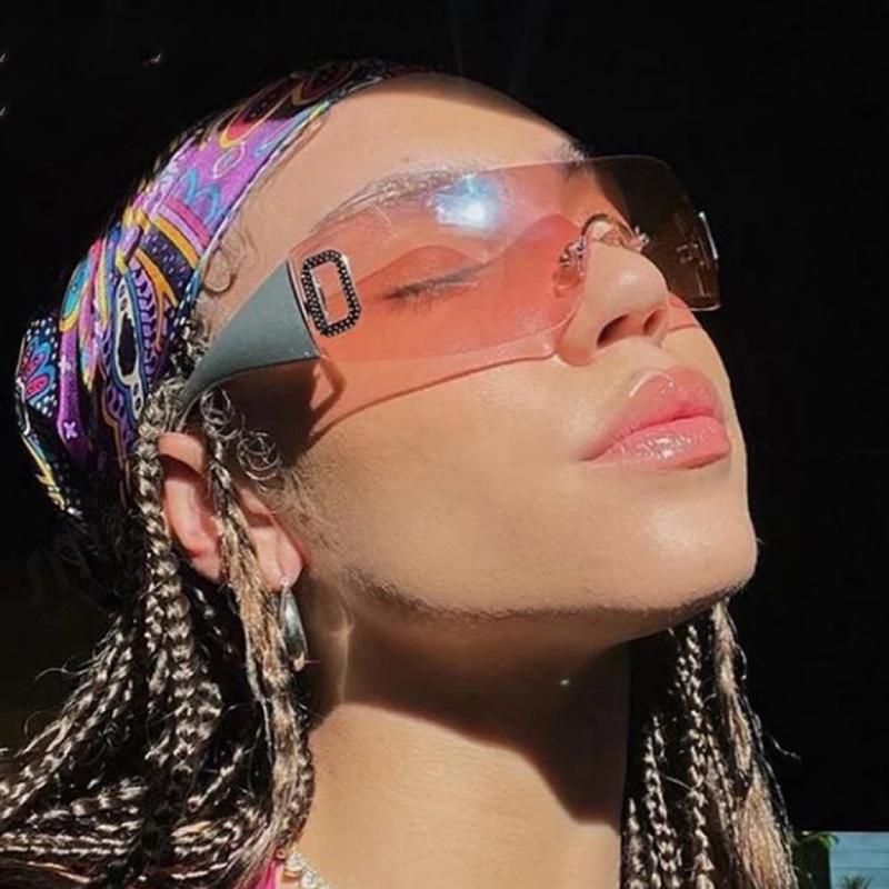 

Новые цельные солнцезащитные очки без оправы Y2K, солнцезащитные очки в футуристическом стиле, женские очки Spice Girl