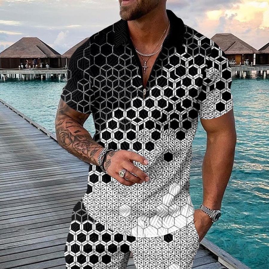 European & American Summer Men's Casual Short Sleeve and Shorts Set