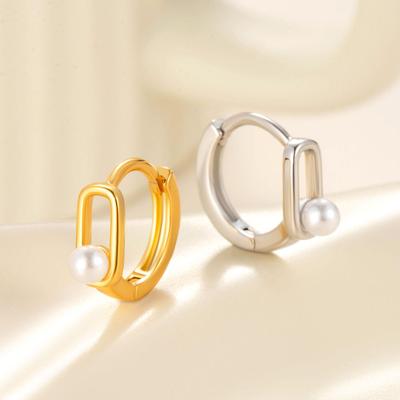 Henson Hollow Square Faux Pearl Stud Earrings for Cartilage Piercing