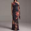 Europe, America, Sleeveless Digital Printing Slanted Shoulder Waist Dress, Long Skirt, Straight Skirt