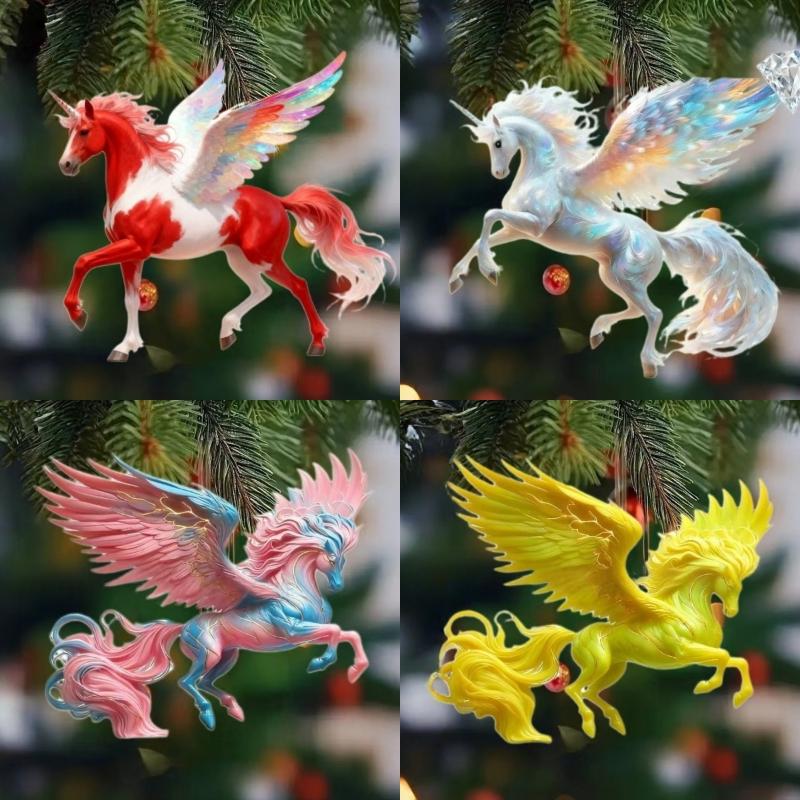2D Acrylic Horse Charm Car Rearview Mirror Pendant Christmas Tree Hanging Home Decoration New Year Party Ornament Gift