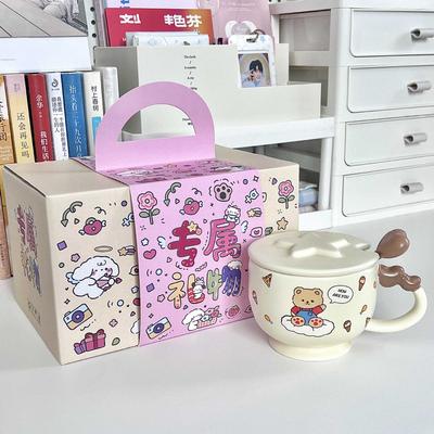 Presente de aniversário para namoradas Caneca de cerâmica fofa de urso e coelho com tampa Caixa de presente de lembrança prática para namorada