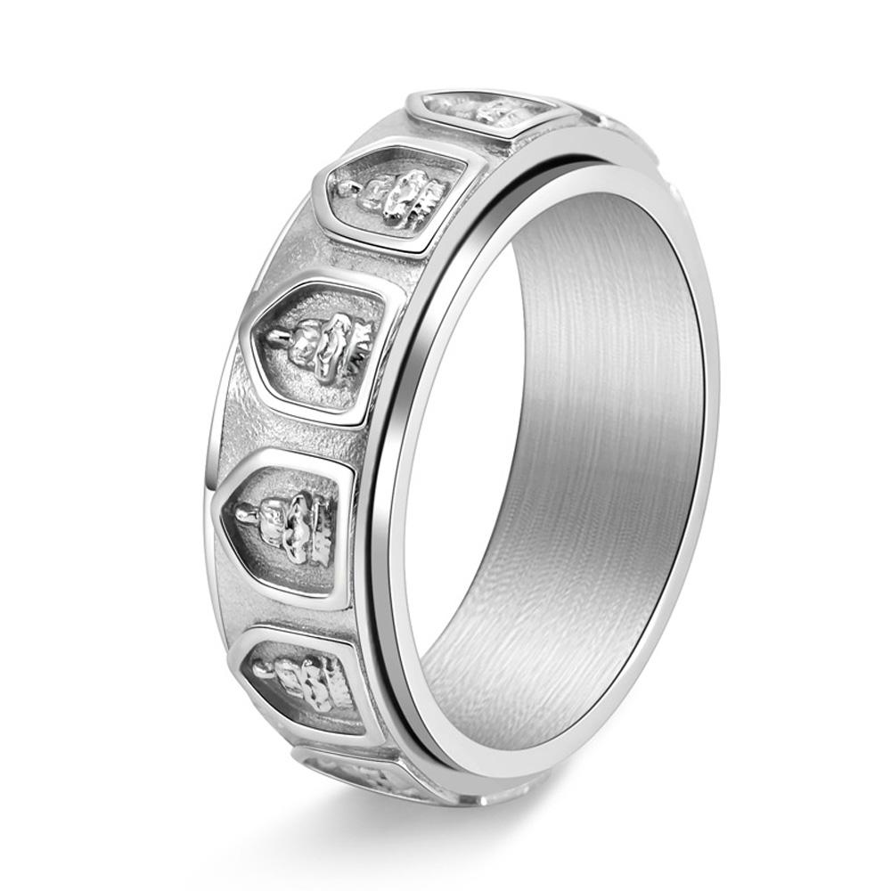 Men's 18K Gold Plated Titanium Steel Spinner Ring Buddhist Arhat Engraved Rotating Jewelry Meditation Gift for Men