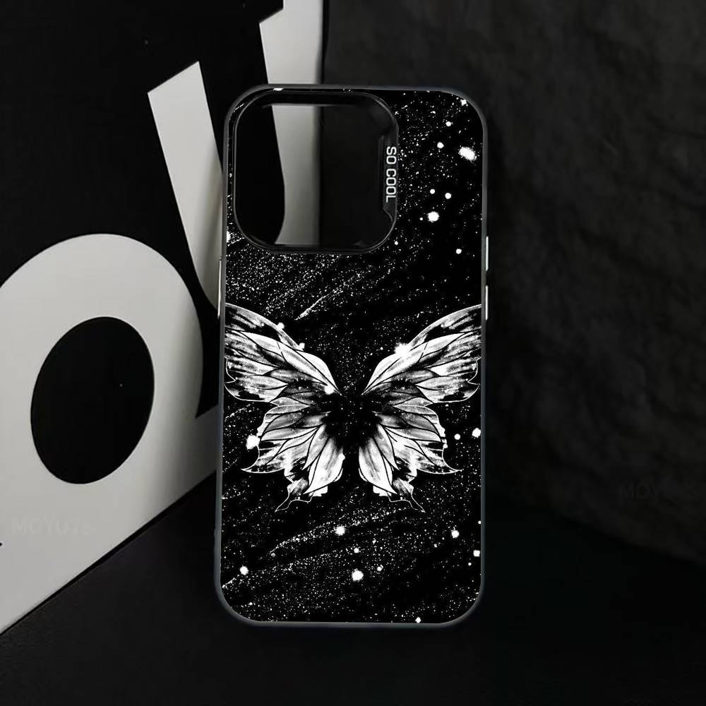 Dark Butterfly Series Phone Case For iPhone 17,16,15,14,13,12,11 Plus,Pro Max,XS,Colorful Silver Black Cover