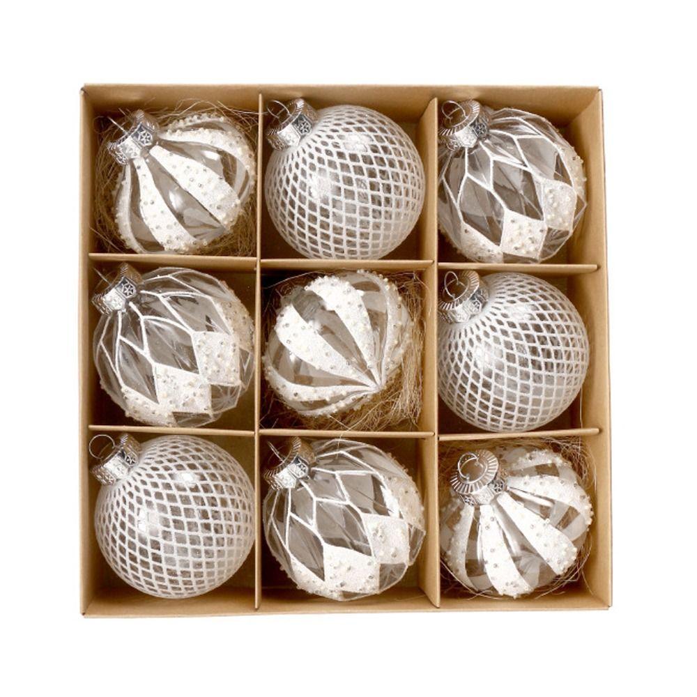 9pcs Transparent Painted Christmas Balls Set Plastic Christmas Tree Pendant Home Xmas Decor