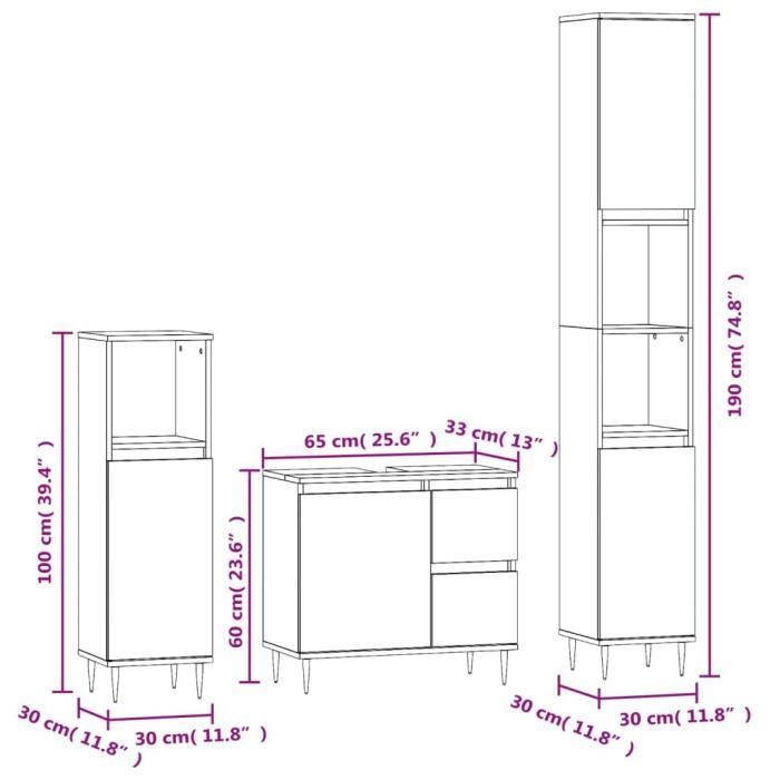 VidaXL Ensemble de meubles salle de bain 3 pcs blanc bois d'ingénierie 3190213