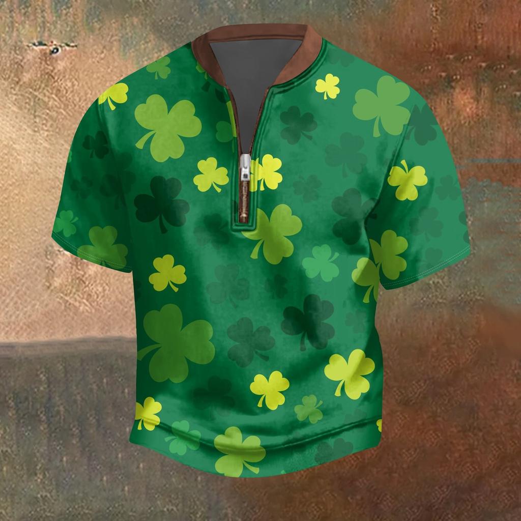 Pánské ležérní tričko s polovičním zipem, krátký rukáv