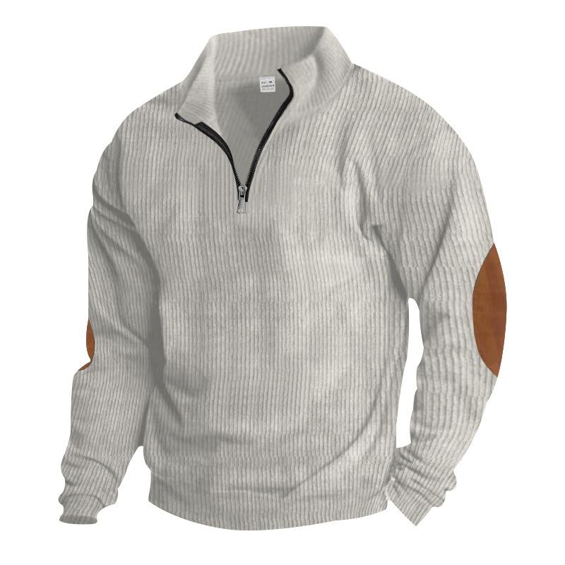 Autumn and winter new men's half chain corduroy casual stand up collar long sleeved sweatshirt