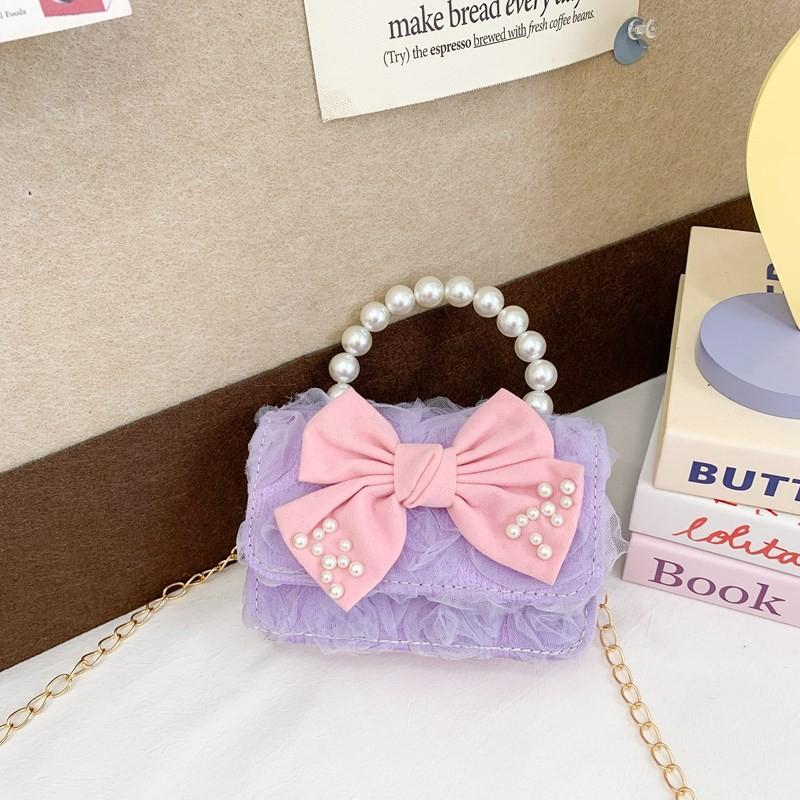 Charming Mini Butterfly Knot Chain Shoulder Bag For Kids With Pearl Handle
