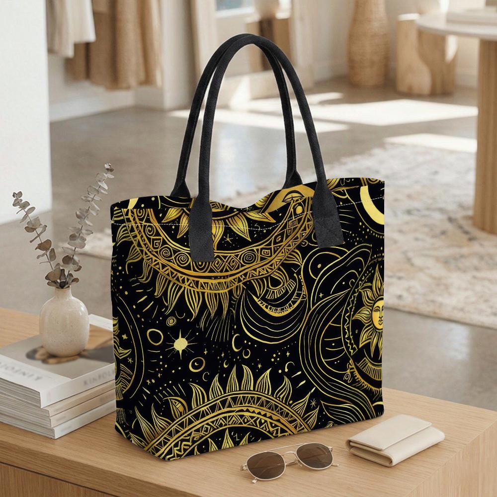 Boho Sun Moon Print Tote Bag Large Capacity Casual Shoulder Handbag for Daily Use