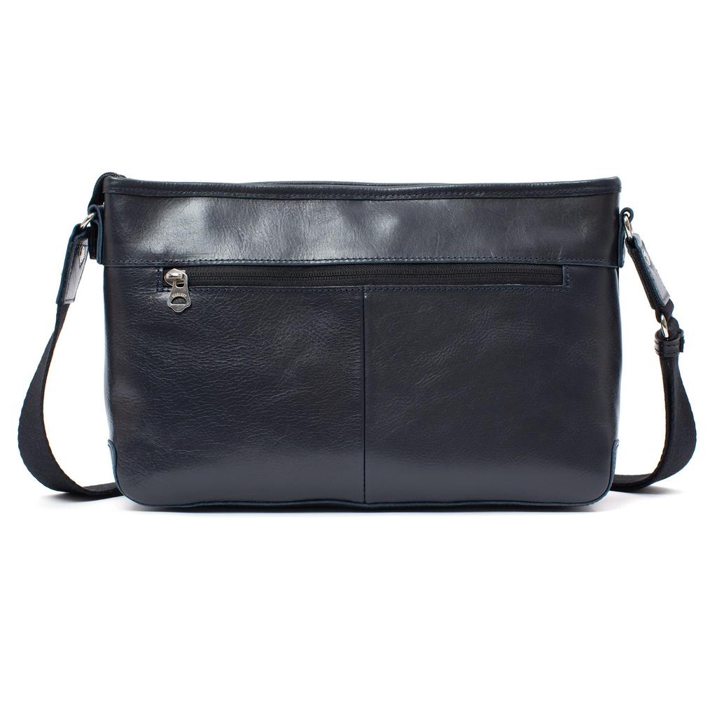 Sac à Bandoulière Double Cuir pour Hommes et Femmes, Bandoulière, Design Simple, Capacité Format B5, Cuir de Vachette, JPU-7465 (Marine)