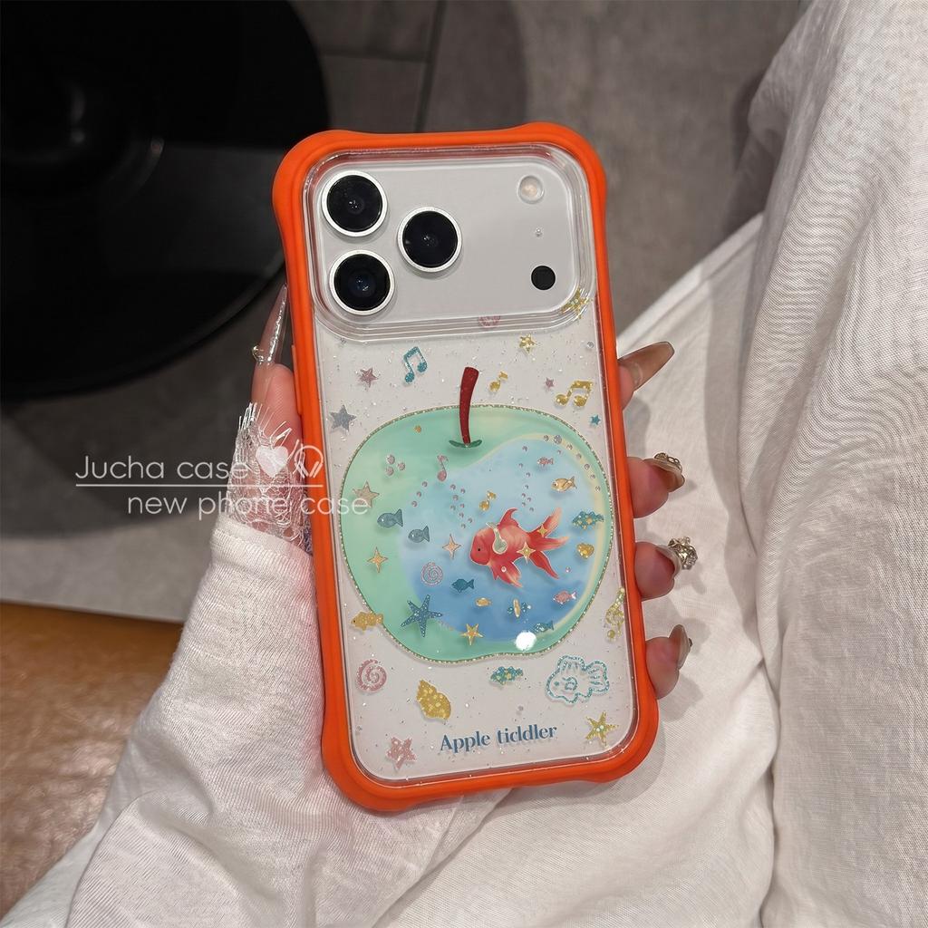 Applicable to Apple 17 mobile phone case all-inclusive edge ip16por fun cartoon iphone14 new goldfish green apple
