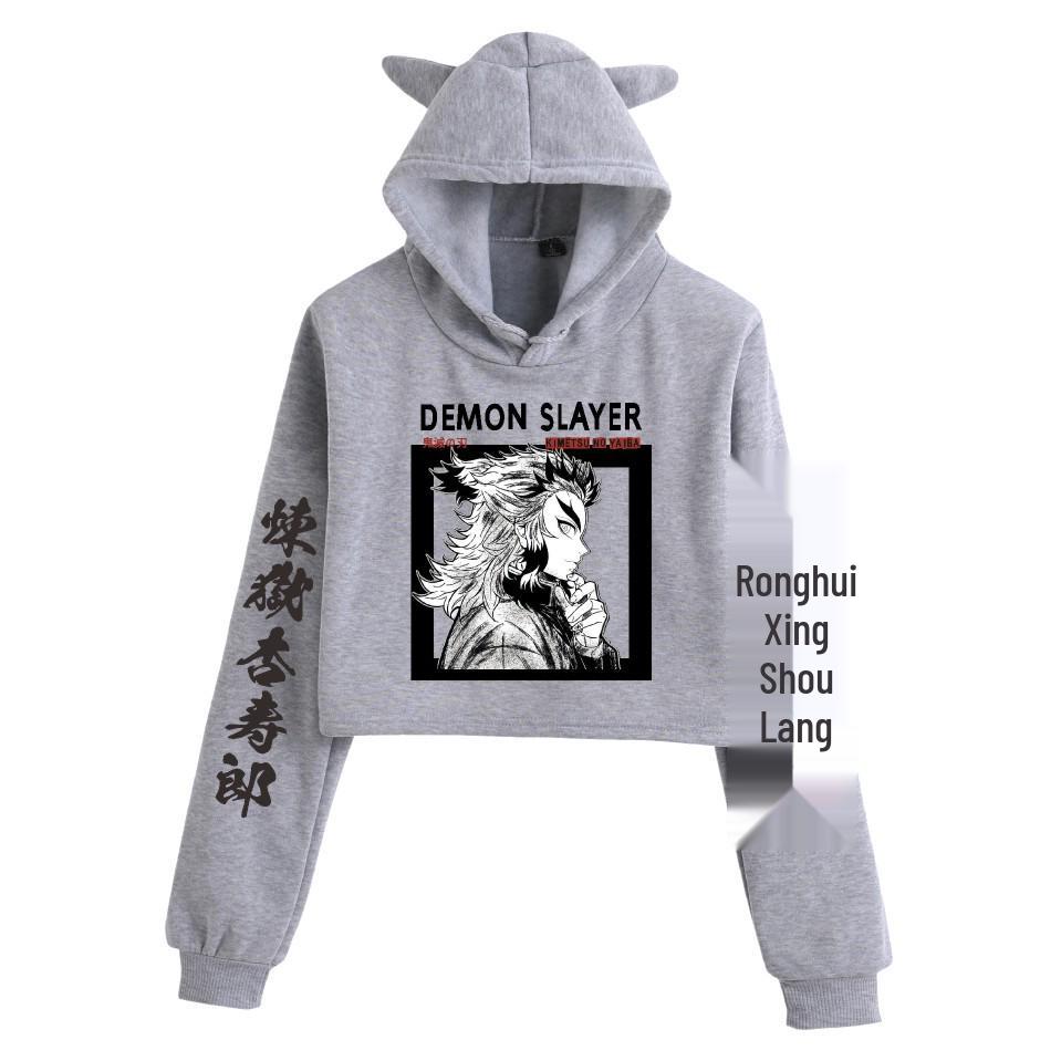 Felpa corta con orecchie da gatto Anime Demon Slayer 2024 per Ragazze - Collezione Autunnale