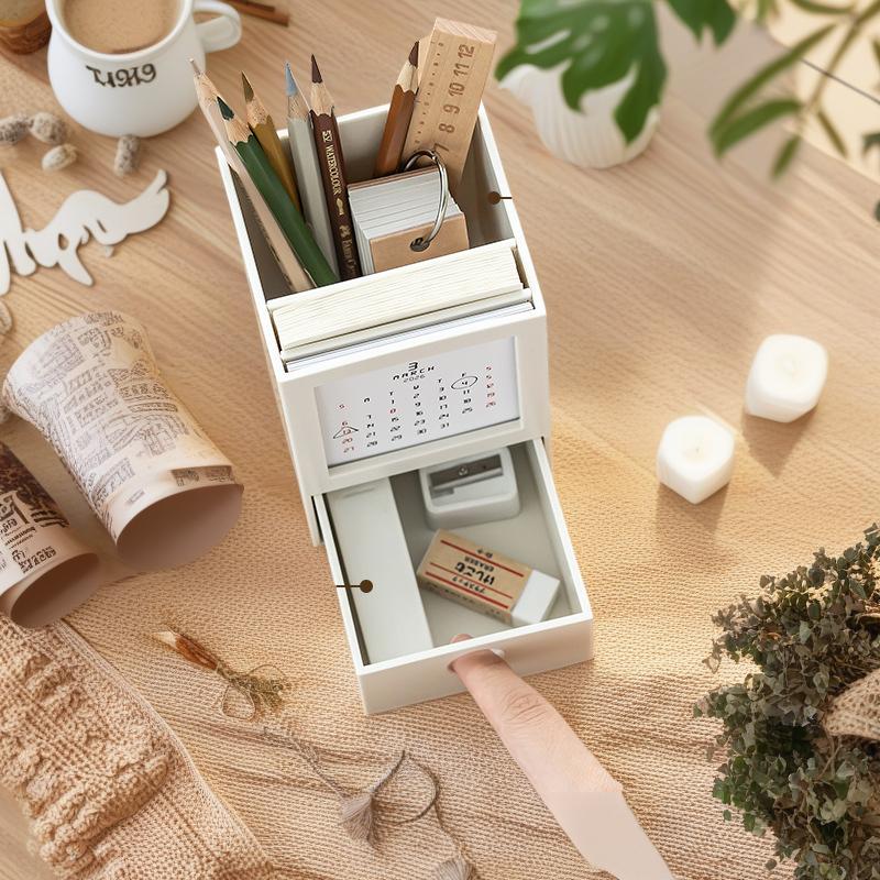2026 Desk Calendar, Pen Holder Storage Box Desktop Calendar Ornament